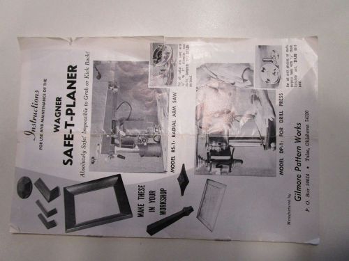 Wagner Safe-T-Planer Instruction Manual Radial Arm Saw and Drill Press
