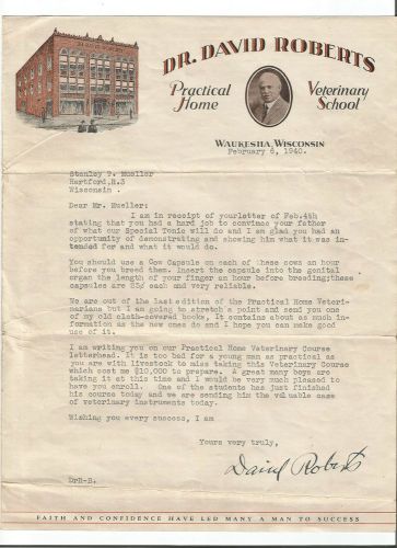 Dr. David Roberts, Veterinary School Paper, Waukesha, Wisconsin, February 6 1940