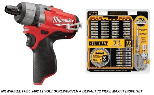 Milwaukee m12 fuel 1/4&#034; hex 2 speed screwdriver 2402-20 &amp; dewalt 72pc maxfit set for sale