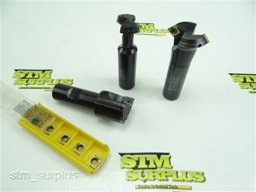 Lot of 3 kennametal indexable end mills &amp; bevel edge 3/4&#034; shank + carbide insert for sale