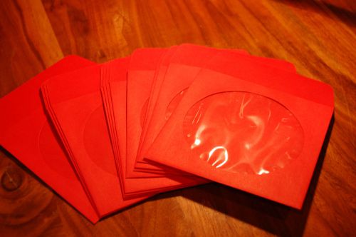 Lot of 150 CD/DVD RED paper envelopes with plastic window