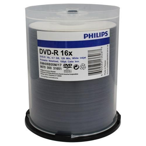 200 philips 16x dvd-r white inkjet hub printable blank recordable media dvd disk-
							
							show original title for sale