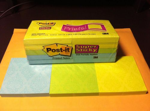 Post-it Notes Super Sticky &#034;PRINTS&#034; 3 x 3 Squares 10 Pads 900 Notes #654-10SSFP