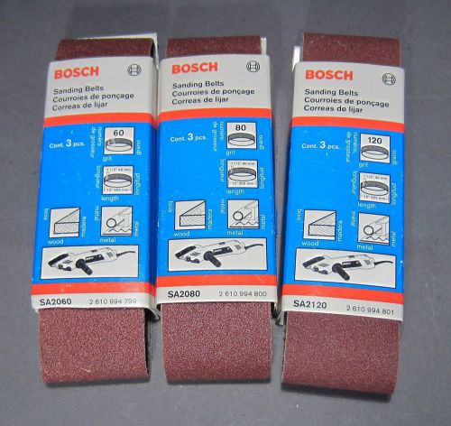 BOSCH Sanding Belts / 3 of each grit, 60, 80, 120 / Size 1.5&#034; X 12&#034;