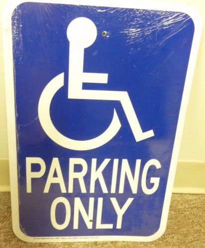 12 in. x 18 in. blue on white aluminum accessible parking only sign for sale