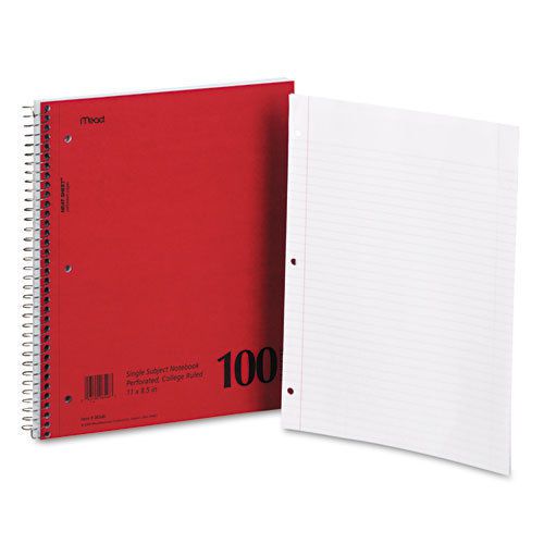 Spiral Bound 1 Subject Notebook, College Rule, White, 100 Sheets