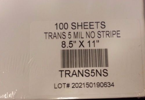 Transparency Copier/Laser Film Sheets, 8.5&#034;x11&#034;, 100 Sheets, No Stripe #TRANS5NS