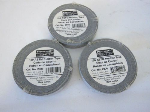 Lot of 3 Rolls Plymouth 150 ASTM Rubber Tape Cat. No. 206 3/4&#034; x .03&#034; x 30FT