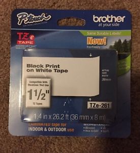 NEW Brother P-Touch Label Tape Cassette 1-1/2&#034; Black on White - Model #TZe-261