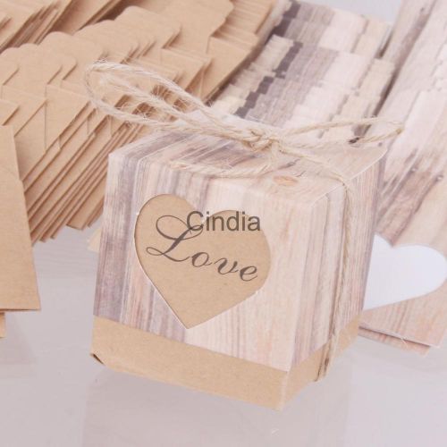 50pcs Brown Paper Rustic Wedding Party Sweets Candy Gift Boxes Love in Heart