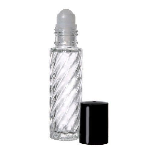 10ml roll on bottles swirl clear glass with housing roller ball &amp; black cap for sale