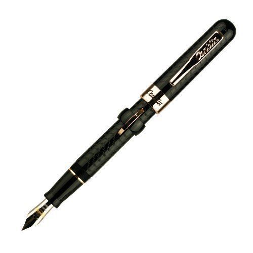 Conklin mark twain crescent fountain pen, black chased with rose gold trim, fine for sale