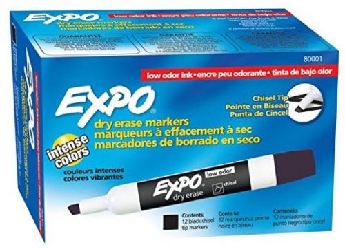 Expo 2 Low-Odor Dry Erase Markers, Chisel Tip, 12-Pack, Black