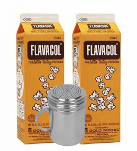 2 Pack Flavacol Seasoning Popcorn Salt 2045 with Stainless Steel Shaker