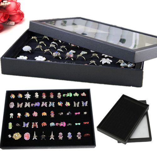 100 Ring Jewelry Storage Case Organiser Ring Holder Display Tray Show Box Black
