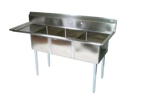 Three compartment sink w/ 1 left 18&#034; drainboard stainless steel bbks-3-18-12-18l for sale