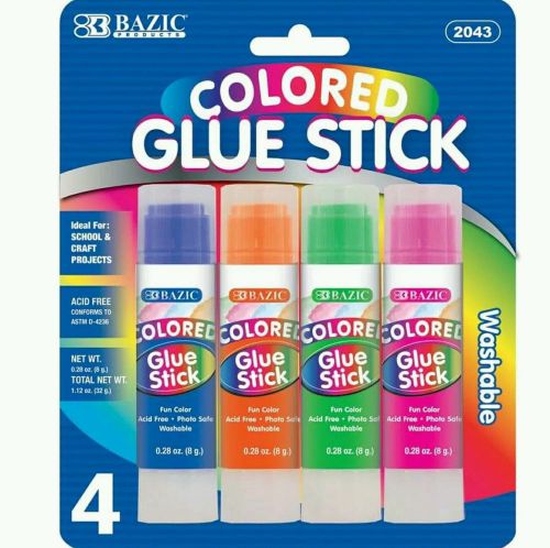 4 bazic colored glue stick school washable craft projects -free shipping for sale