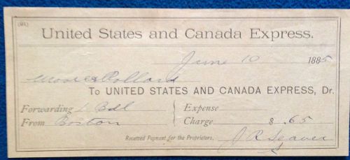 Antique Collectible Receipt from United States and Canada Express 1885