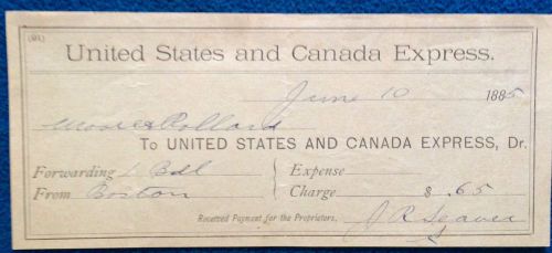 Antique Collectible Receipt from United States and Canada Express 1885