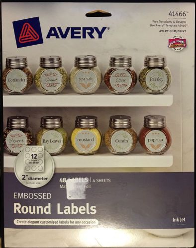 Avery Embossed Round Labels 41466, Matte Silver Foil, 2&#034; Diameter, Pack Of 48 -