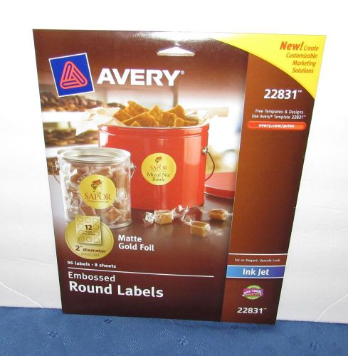Avery 22831 Matte Gold Foil Embossed Round Labels 2&#034; (96) Free Shipping