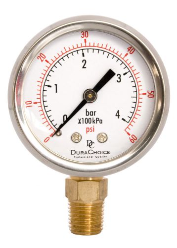 2&#034; oil filled pressure gauge - ss/br 1/4&#034; npt lower mount 60psi for sale