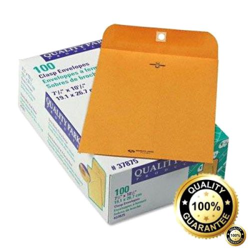Quality Park Gummed Kraft Clasp Envelopes, 7.5 x 10.5, Box of 100  (37875)