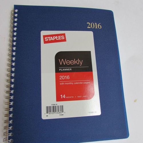 Staples Weekly Planner, 14 month 2016 ~ Free S/H New! Blue 17390-16