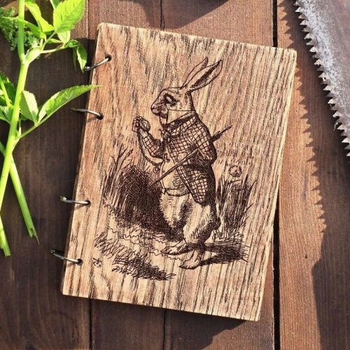 White Rabbit (Alice in Wonderland) wooden (Oak) notebook