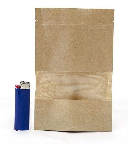 Stand-Up Kraft Paper Food Gift Bag Pouch (with clear window, zipper seal)