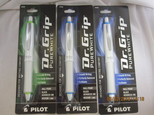 Set Of 3 PILOT Dr. Grip Pure White Ball Point Medium 1.0mm Retractable Ink Pens