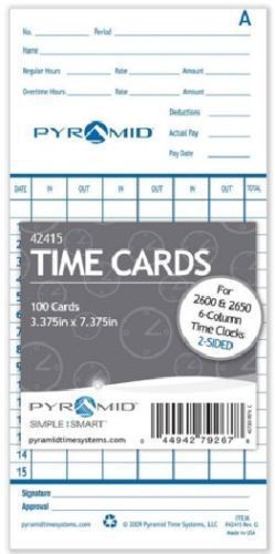 Pyramid 42415 Time Cards for 2600 &amp; 2650 Auto Aligning Time Clocks, 100/PAK
