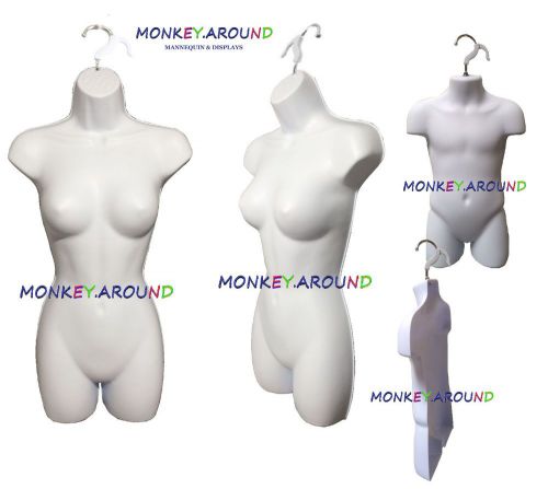 2 Mannequin,White Torso Body Form-Women,Child +2 Hooks-Display Shirt Dress Pants