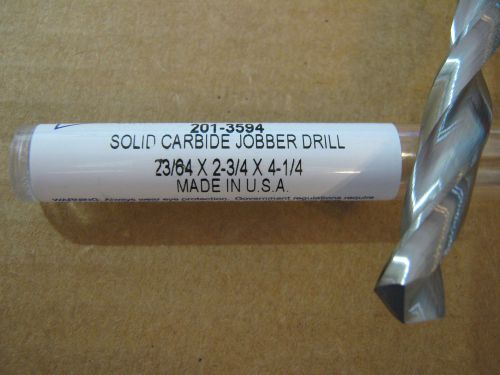 23/64&#034; (.3594) jobber (std) carbide 25 deg helix 118 deg split pt drill &#034;new&#034; for sale