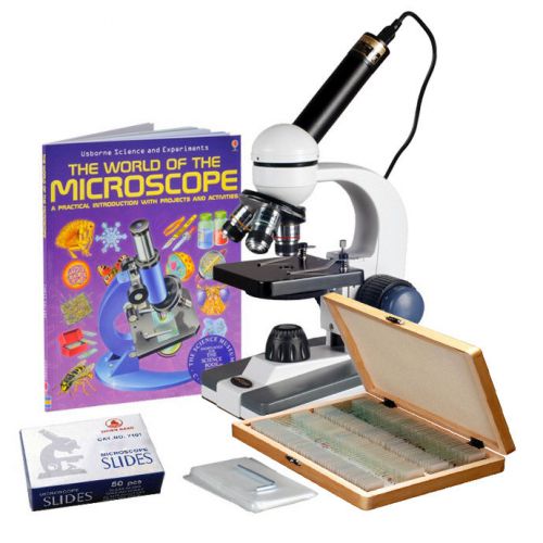 40X-1000X Cordless Student Biological Microscope+Prepared &amp; Blank Slides, Book+C