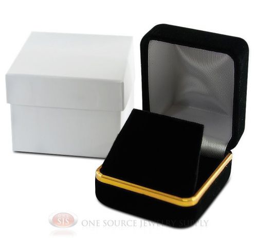 Black Velvet Gold Trim Pendant Earring Jewelry Box 1 7/8&#034; x 2 1/8&#034; x 1 1/2&#034;H