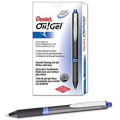 Pentel OH! Gel Retractable Gel Pen, Medium Line, Blue Ink, Box of 12 (K497-C)