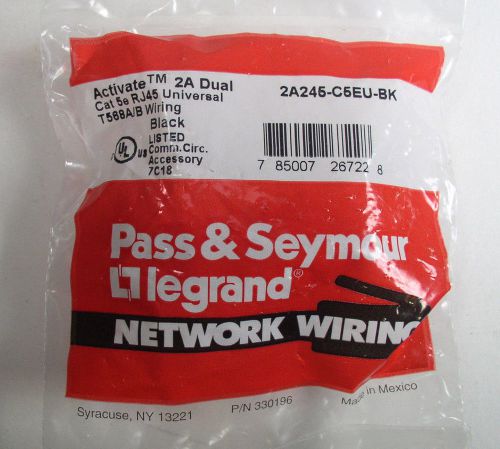 Pass &amp; Seymour Legrand 2A245-C5EU-BK 2A Dual Cat 5e RJ45 T568A/B Wiring *NEW*