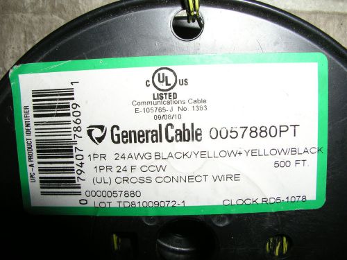 General cable cross connect wire 1pr 24 awg black/yellow+ yellow/blk 500 ft new for sale