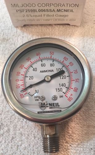 Miljoco psf2598l006ssa 2.5&#034; liquid filled ammonia refrigeration pressure gauge for sale