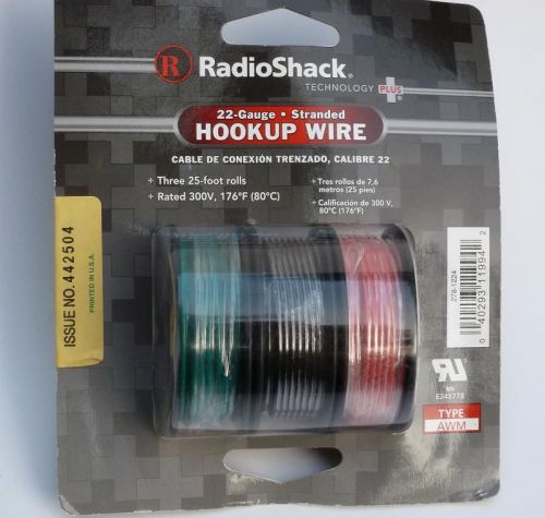 RadioShack 22-Gauge Hookup Wire 3 25FT Rolls P/N 278-1224