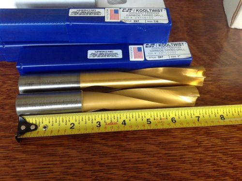 2 each new kooltwist 7/8&#034; and 1&#034; carbide tipped drill coolant thru style 297 for sale