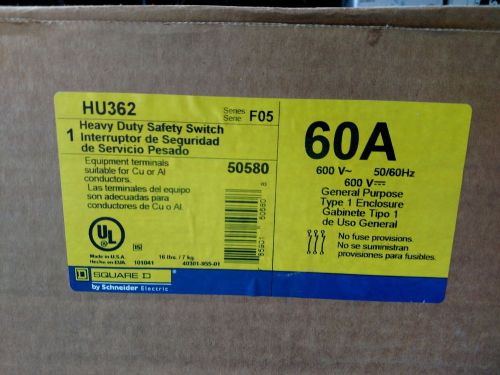 New Square D HU362 3 Pole 60A 600V Heavy Duty Safety Switch