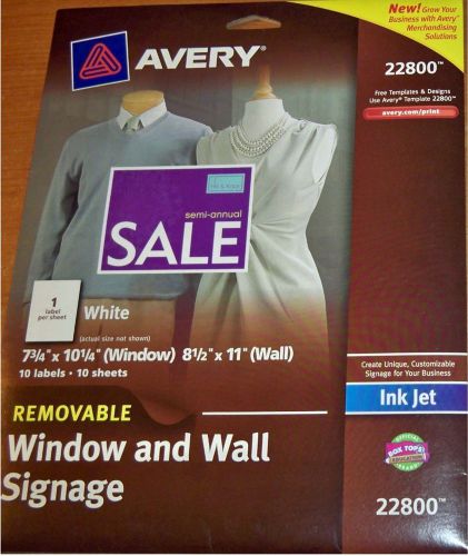 Avery #22800 Removable Ink Jet Window and Wall Signage 10 Labels (10 Sheets)