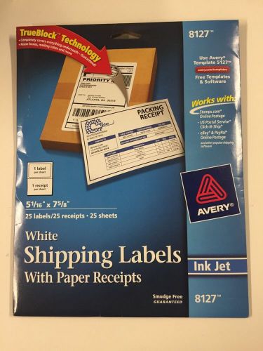 Avery Shipping Labels w Paper Receipt, TrueBlock, 5 1/16&#034; x 7 5/8&#034; White 25 Pack