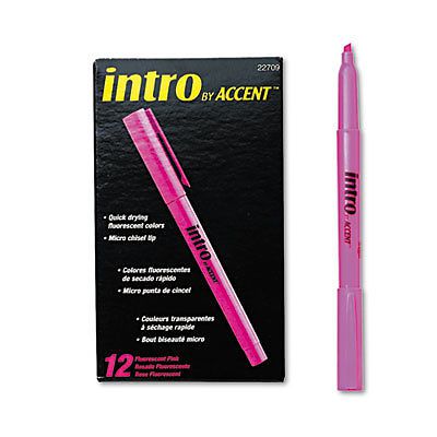 Intro Highlighters, Chisel Tip, Fluorescent Pink, 12/Pk 22709