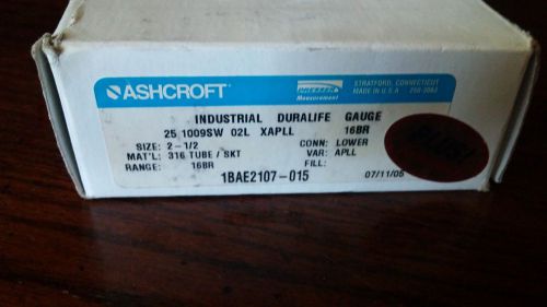 Ashcroft 1BAE2107-015 Industrial Duralife Guage 2 1/2&#034; St 1/4&#034; NPT 16BR