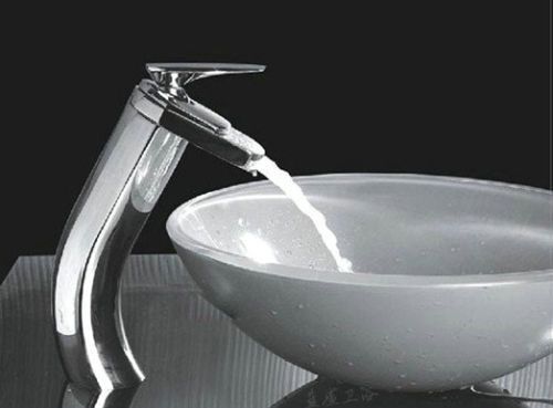 High Chrome Waterfall Spout Brass Faucet Bathroom Countertop Sink Tap Mixer