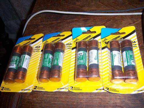 Lot of 8 (Four 2 Pks) Bussman 60A One-Time Fuses BP/NON-60