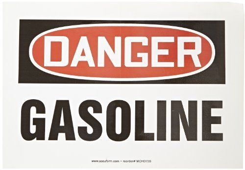 Accuform Signs MCHL241VS Adhesive Vinyl Safety Sign, Legend &#034;DANGER GASOLINE&#034;,